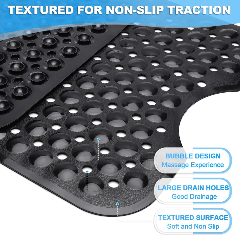 Linoows Bathtub and Shower Mats  40x16 Inch Extra Large Non Slip Soft Bath Tub Mat with Suction Cups and Drain Holes for Bathroom Floor and Keep Tubs Clean  Machine Washable  Black - Image 2